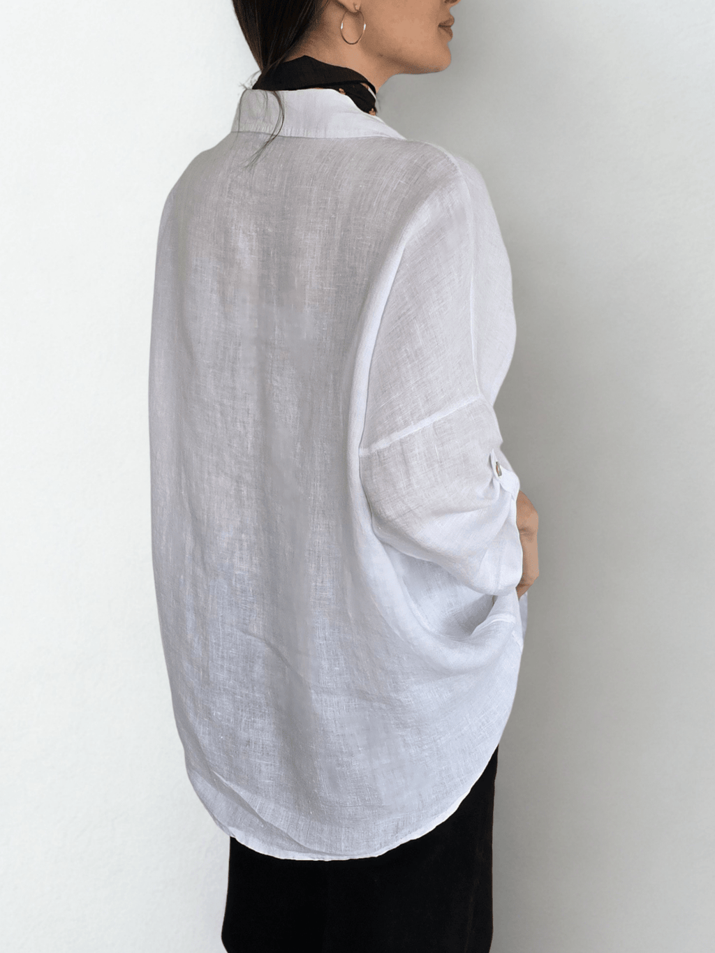 Blusa de Lino Italiano Ancha, color Blanco