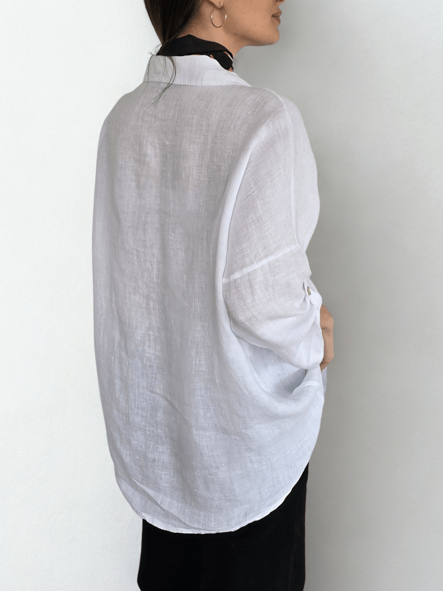 Blusa de Lino Italiano Ancha, color Blanco
