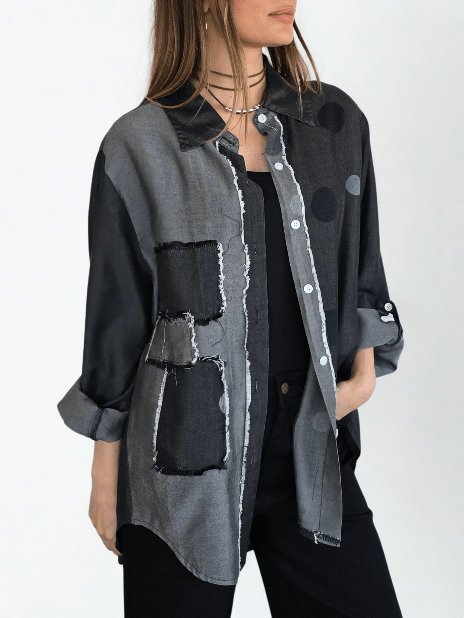 Blusa Jeans, color Gris