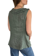 Blusa Italiana 100% Lino Vuelos, color Verde