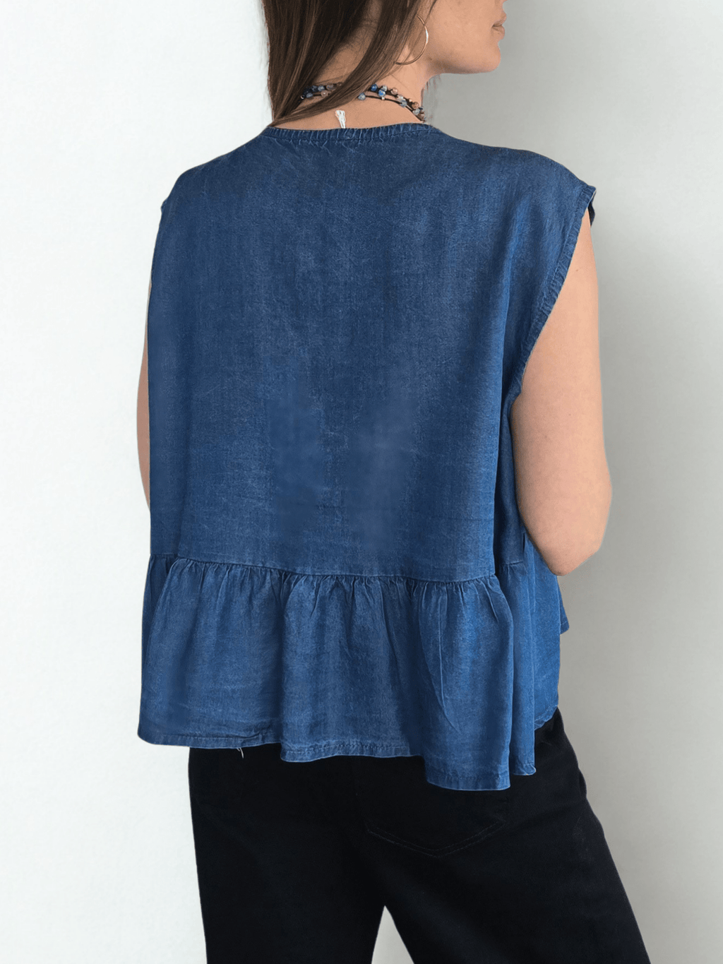 Blusa Italiana Tencel un Botón, color Azul