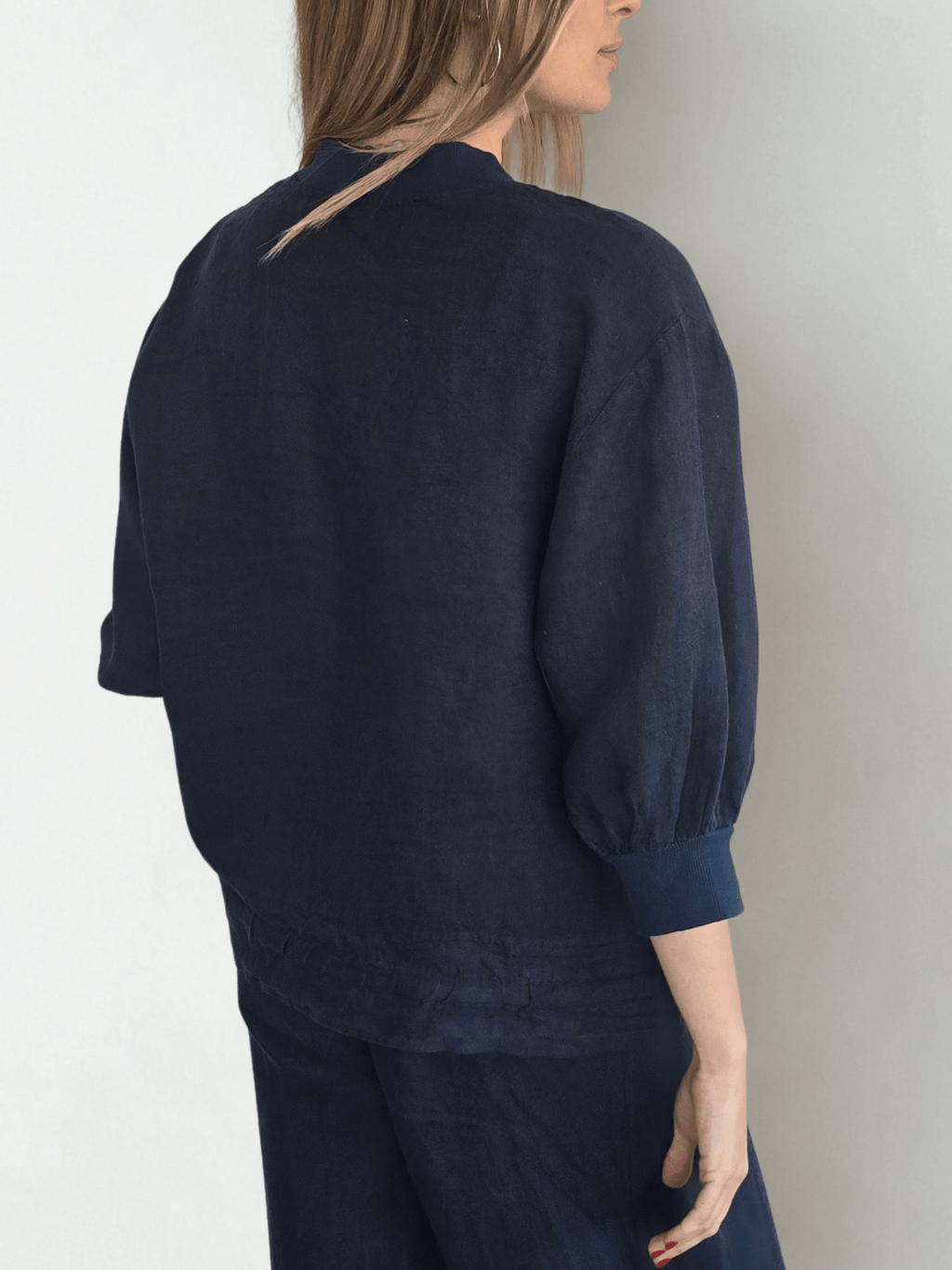 Chaqueta Bomber Italiana 100% Lino, color Azul Marino