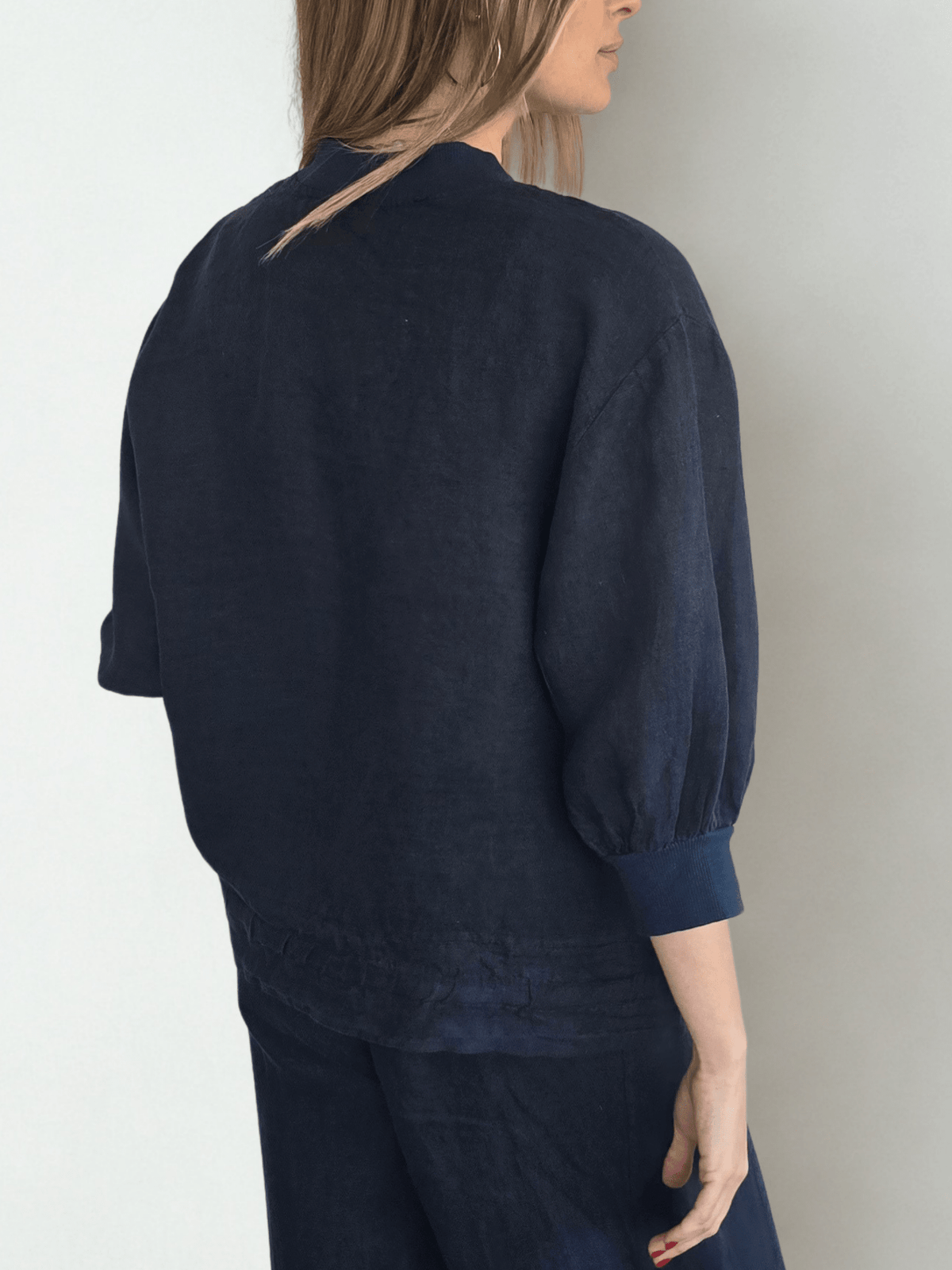 Chaqueta Bomber Italiana 100% Lino, color Azul Marino