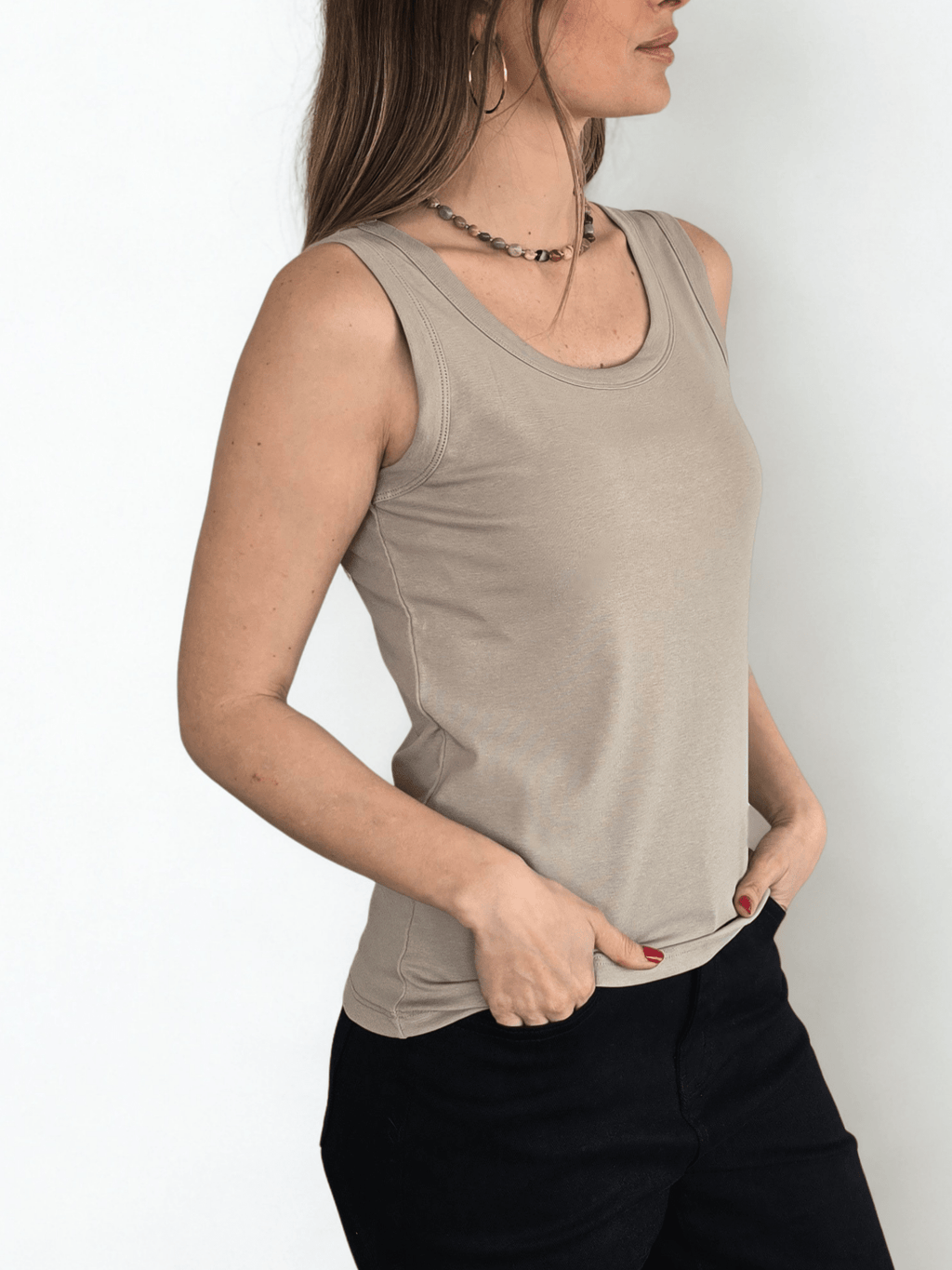 Polera Básica Sin Mangas, color Taupe