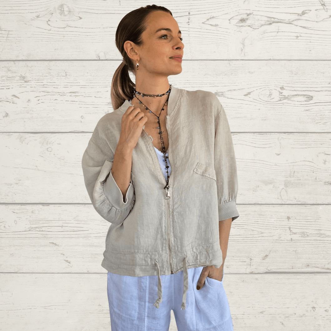 Chaqueta Bomber 100% Lino Italiano, color Beige