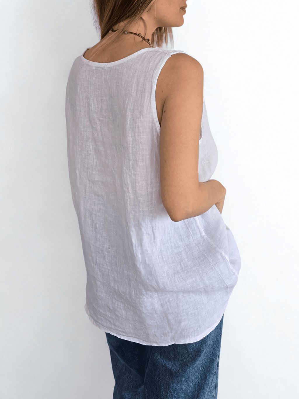 Blusa 100% Lino Italiano Botón, color Blanco