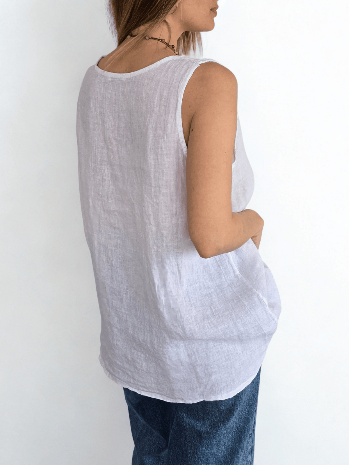 Blusa 100% Lino Italiano Botón, color Blanco