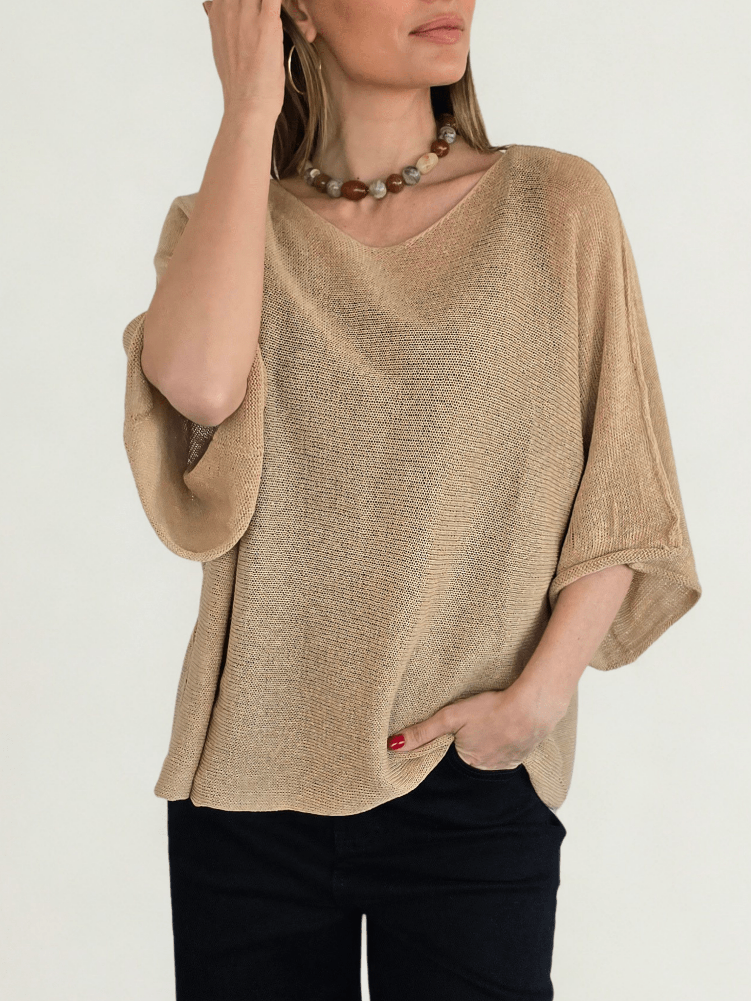 Sweater Italiano de Hilo, color Camel