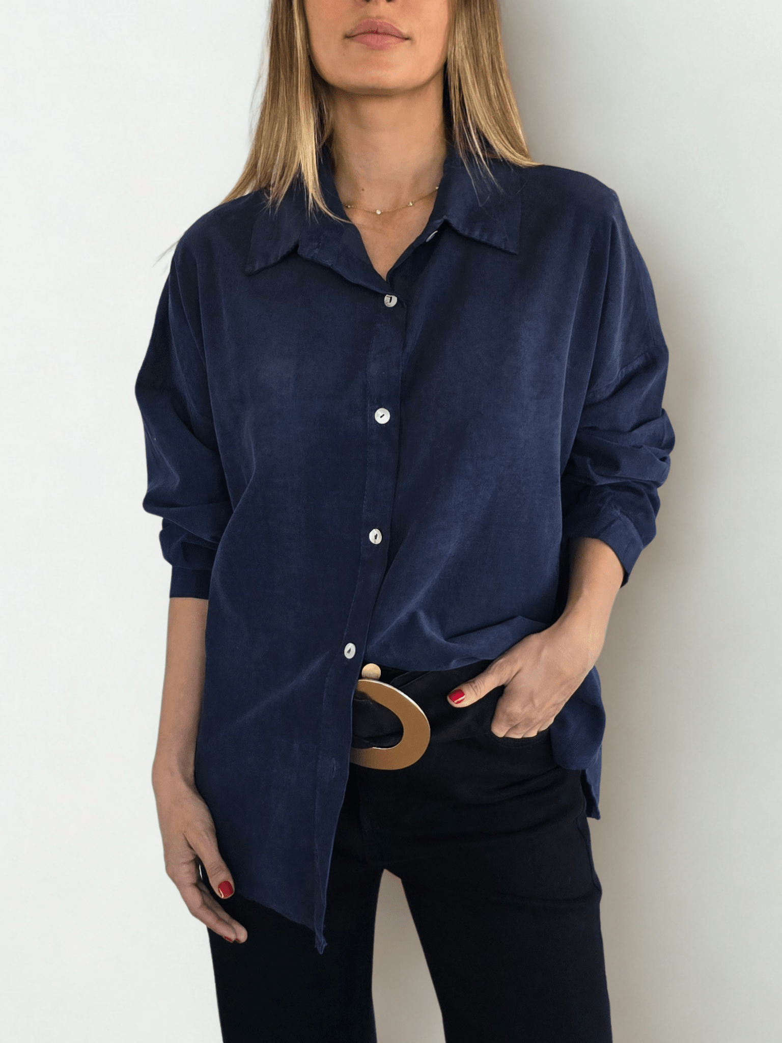 Blusa Italiana cotelé mil rayas, color Azul Marino