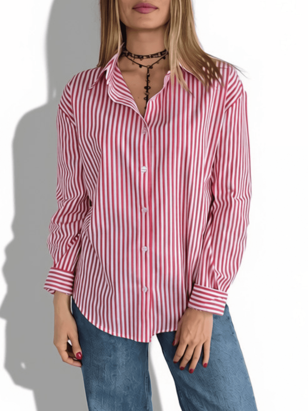 Blusa Rayada, color Rojo con Blanco