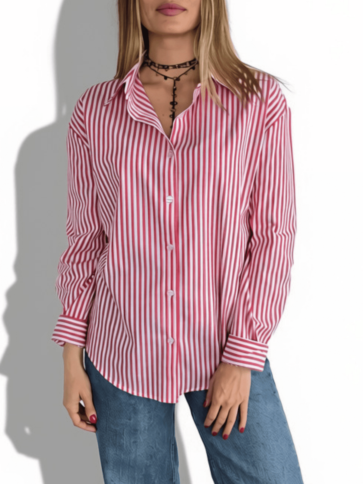 Blusa Rayada, color Rojo con Blanco