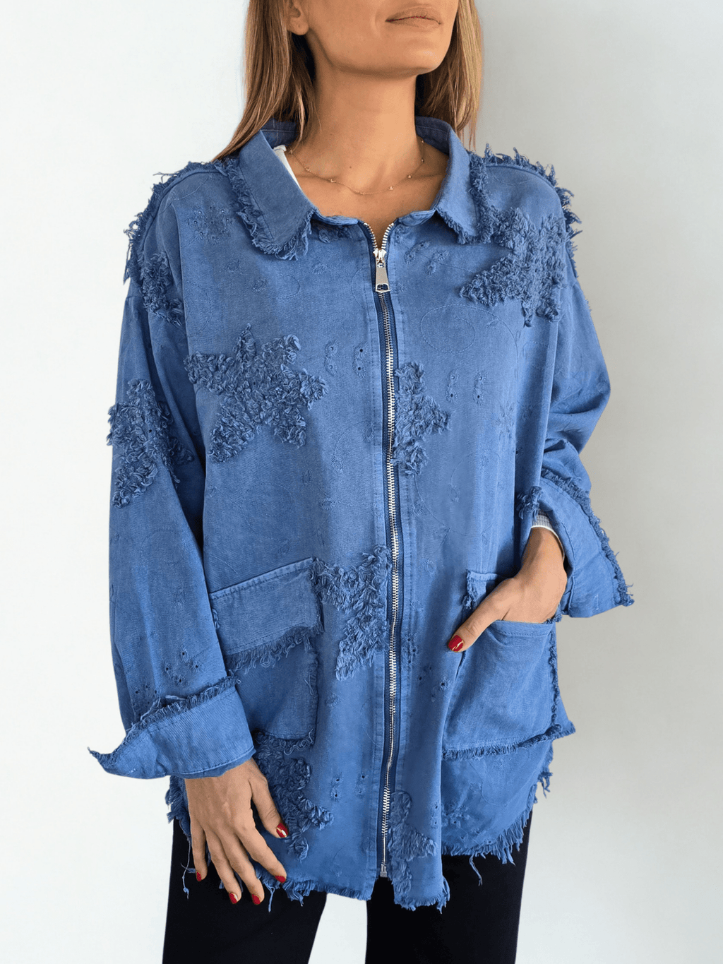 Chaqueta Bordada, color Azul