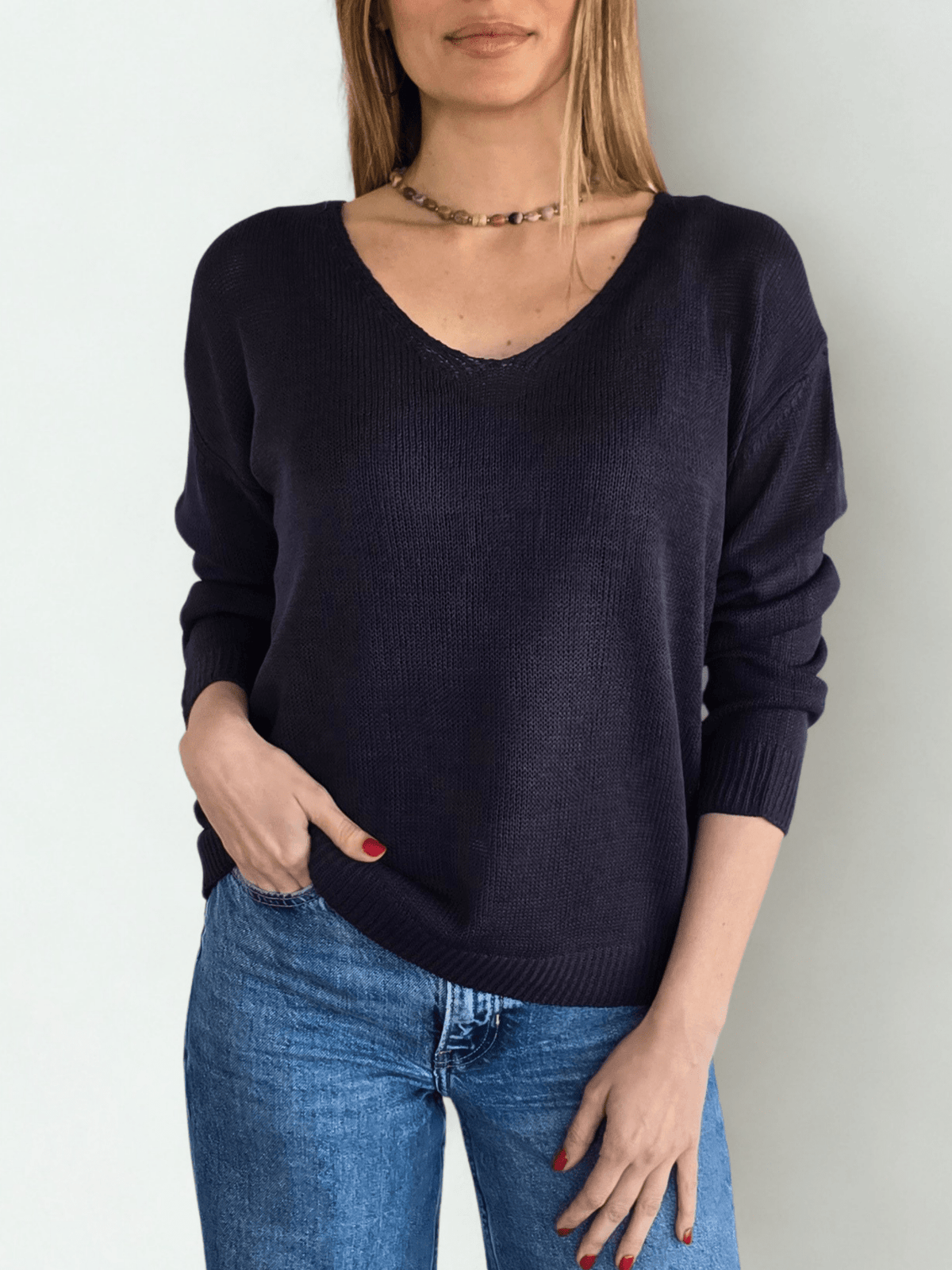 Sweater Básico escote en V, color Azul