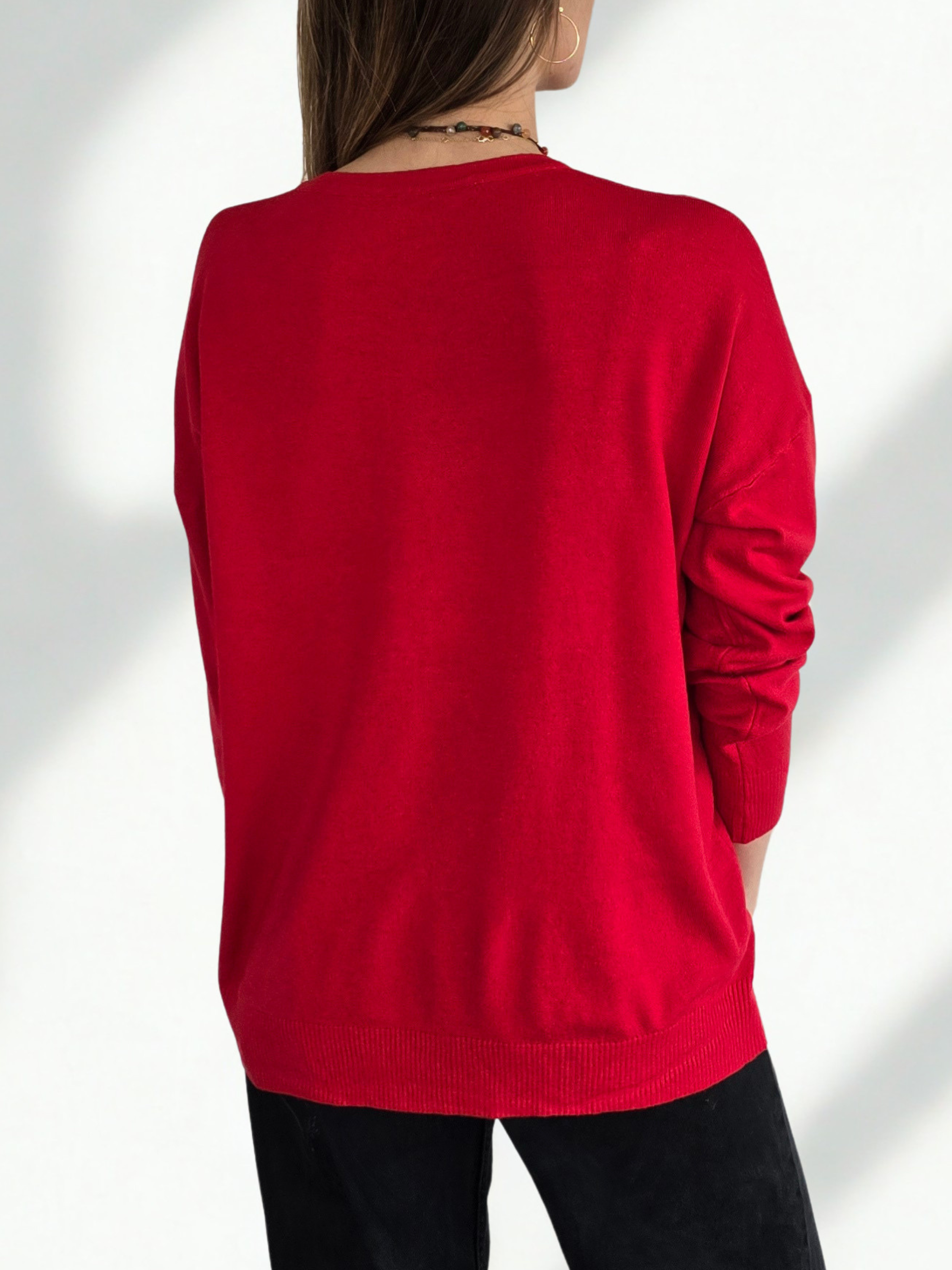 Sweater Escote en V, color Rojo