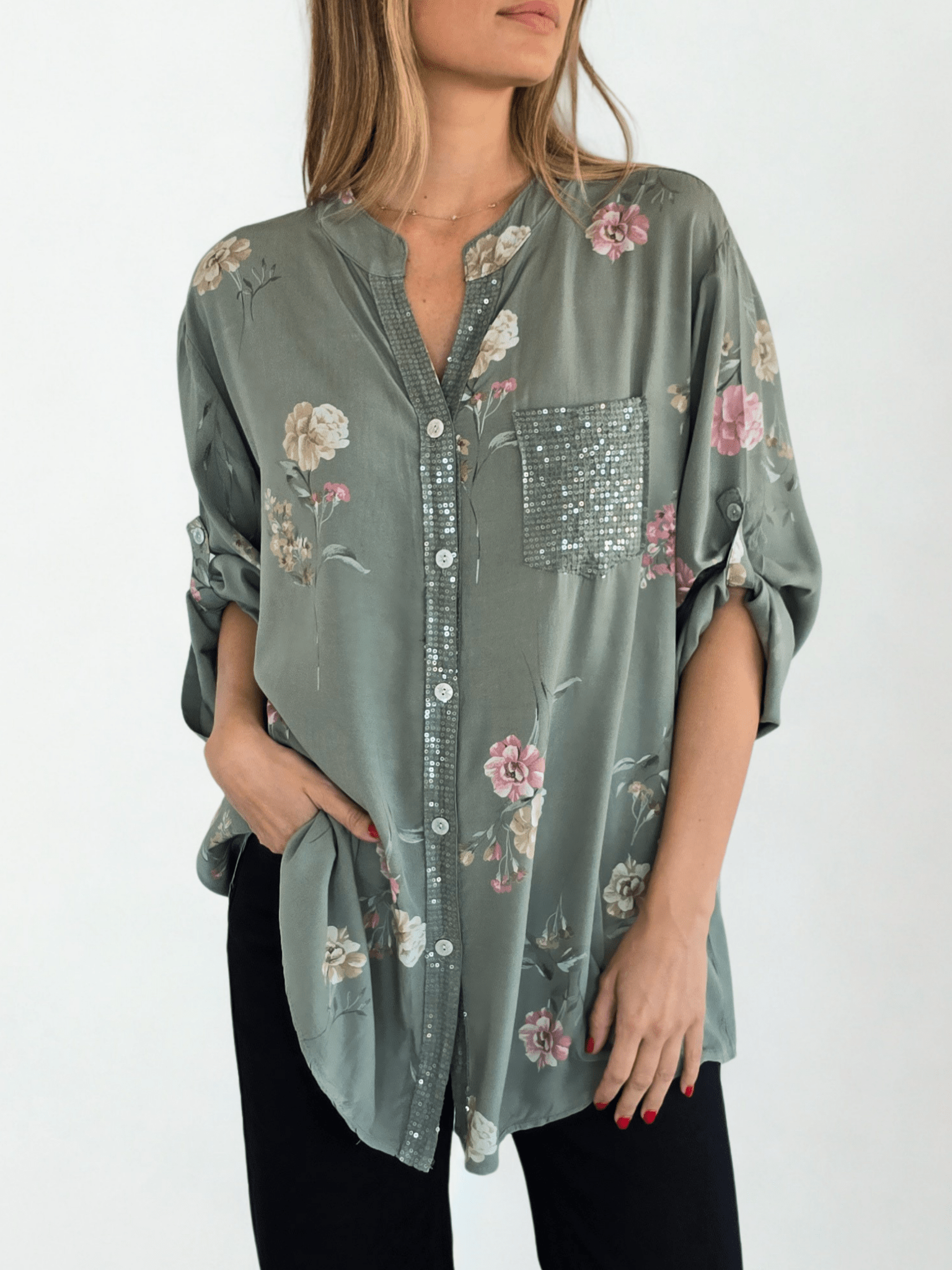 Blusa Italiana estampada, fondo Verde