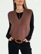 Sweater Sin Mangas escote en V, color Chocolate