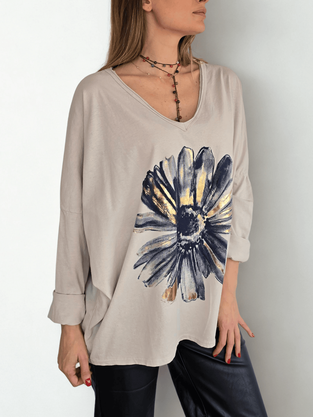 Polera Italiana Estampada, fondo Beige