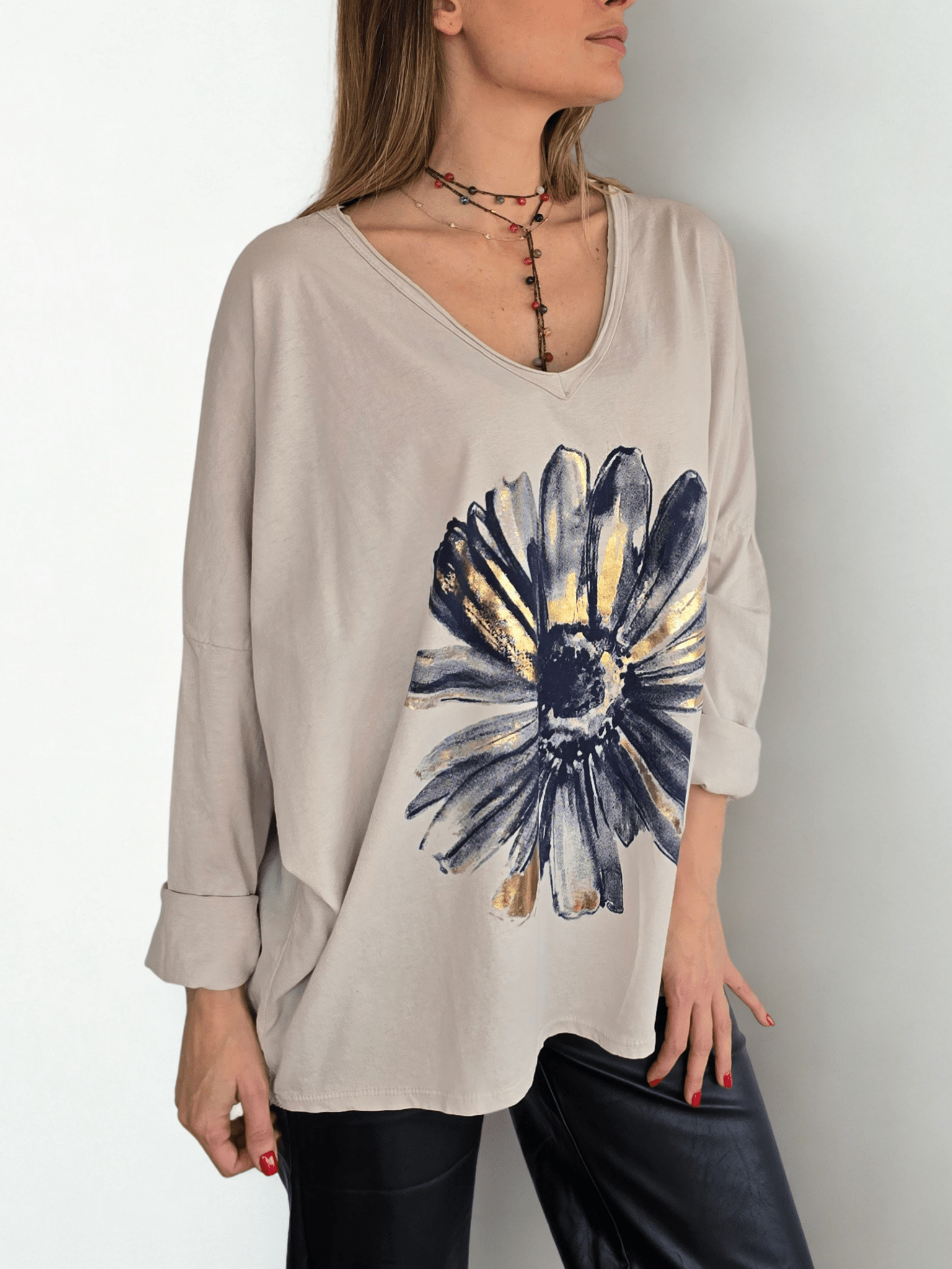 Polera Italiana Estampada, fondo Beige