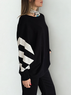 Sweater Mangas Rayadas, color Negro con Blanco