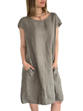 Vestido Italiano 100% Lino, color Taupe