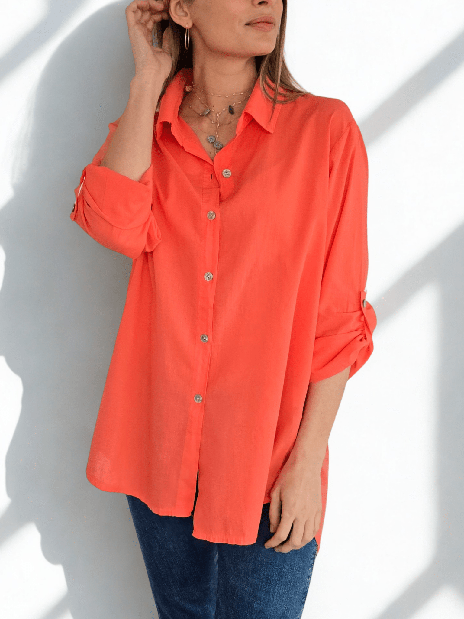 Blusa Italiana 100% Algodón, color Coral