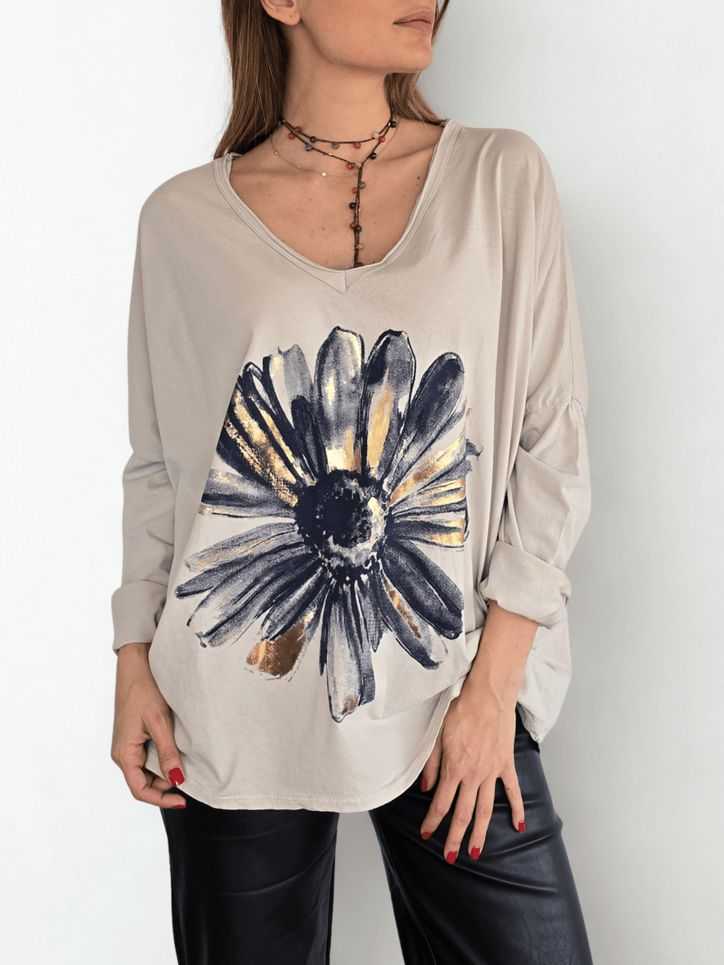 Polera Italiana Estampada, fondo Beige