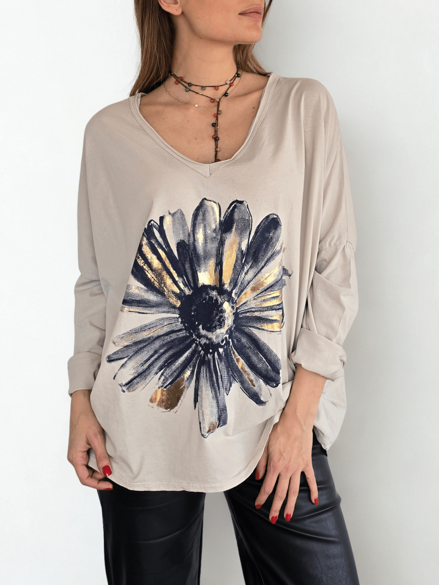 Polera Italiana Estampada, fondo Beige
