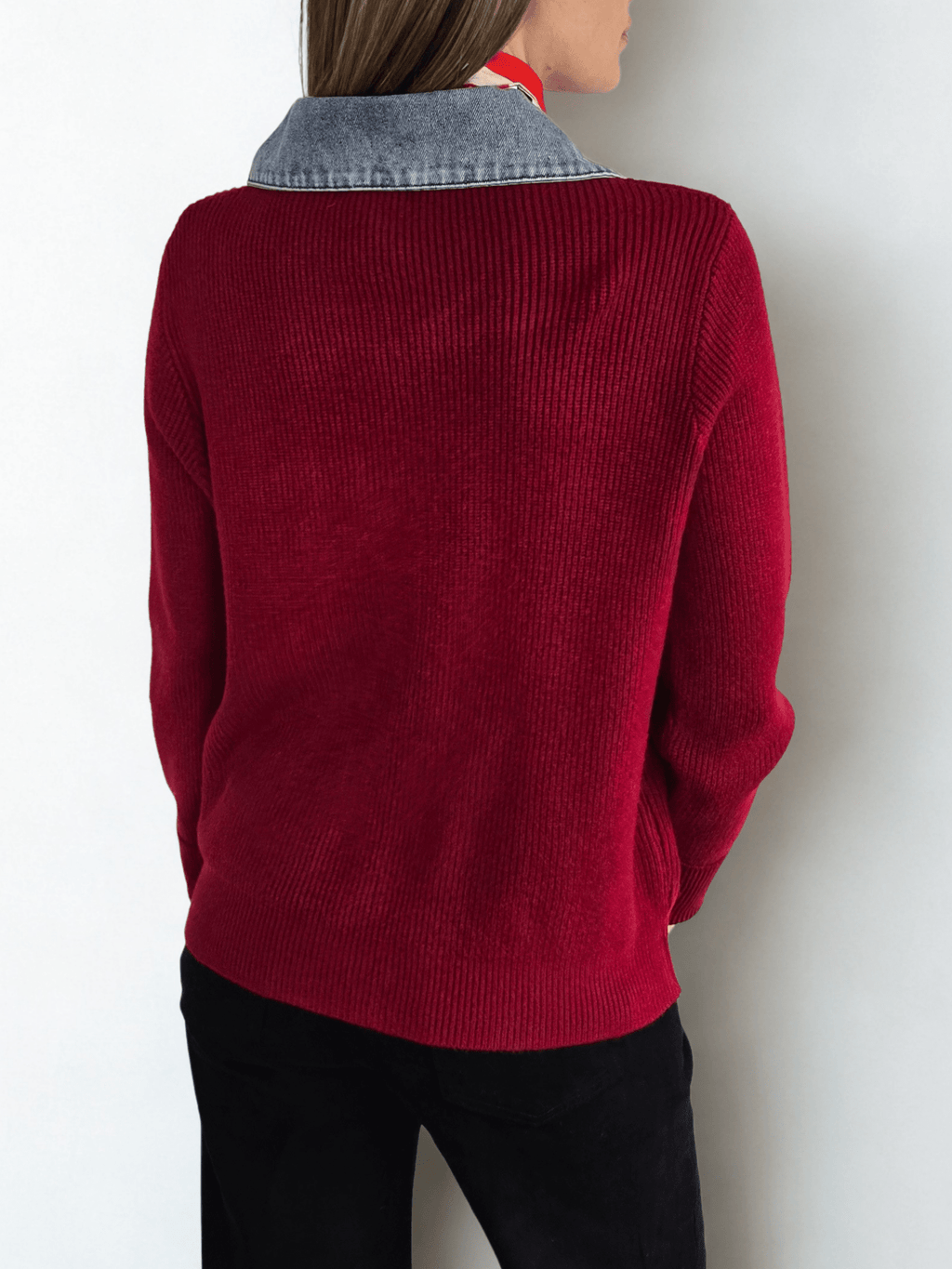 Chaleco con Jeans, color Rojo Oscuro