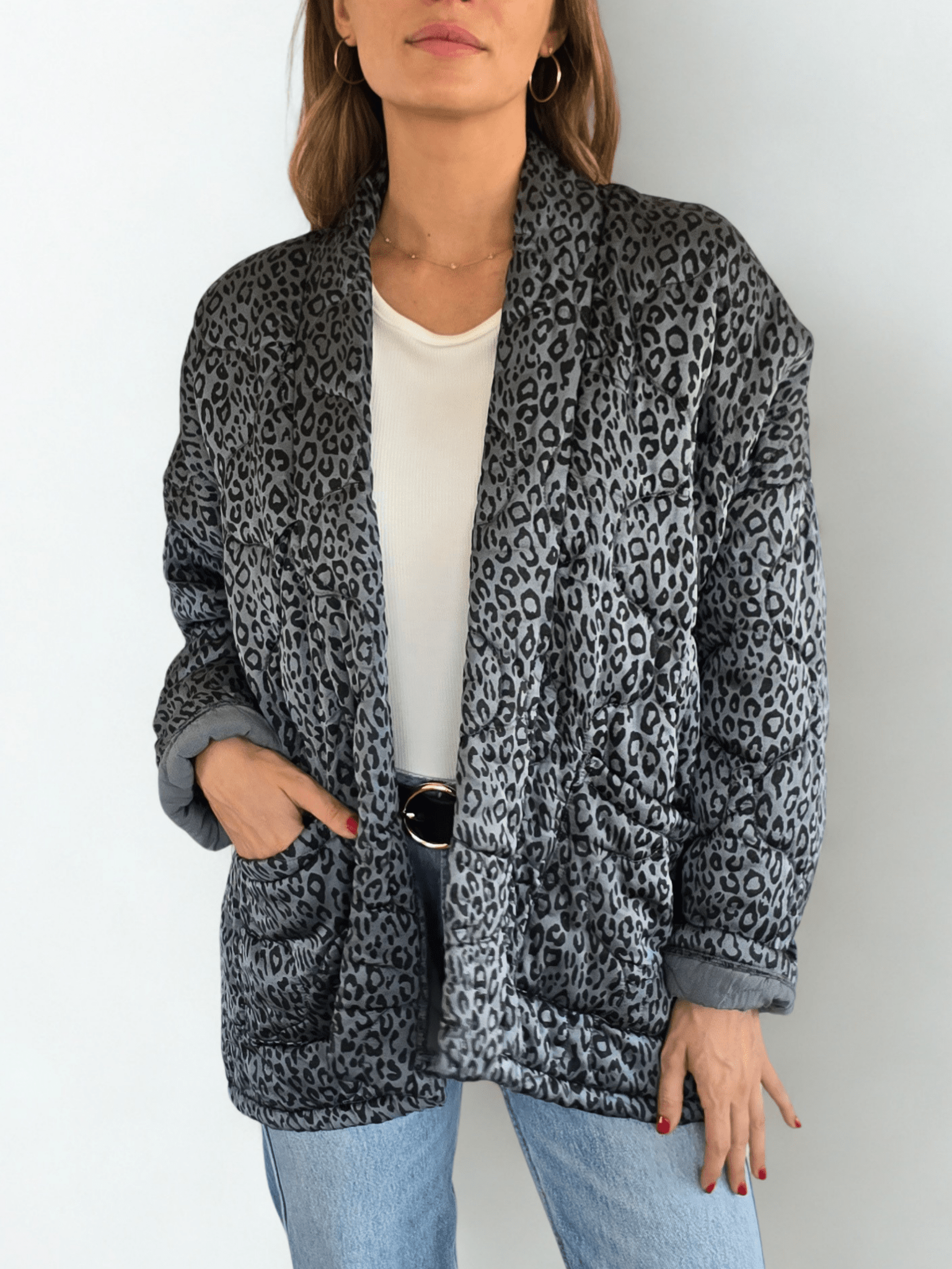 Chaqueta Italiana Animal Print, fondo Celeste