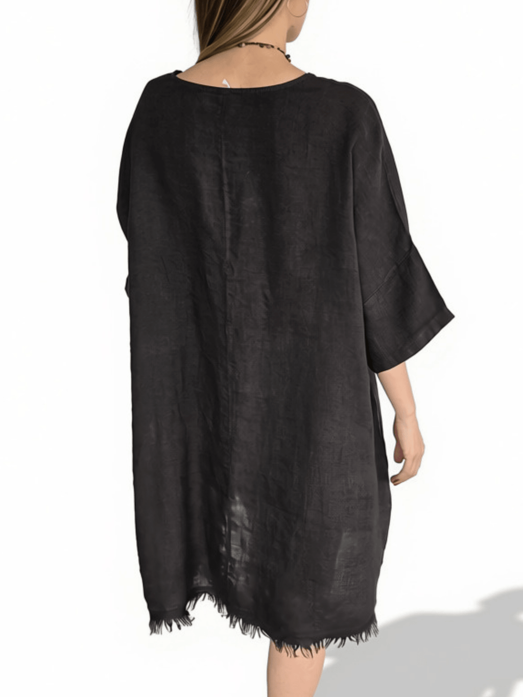 Vestido Italiano 100% Lino dos Botones, color Chocolate