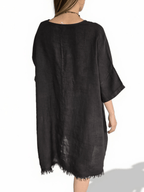 Vestido Italiano 100% Lino dos Botones, color Chocolate