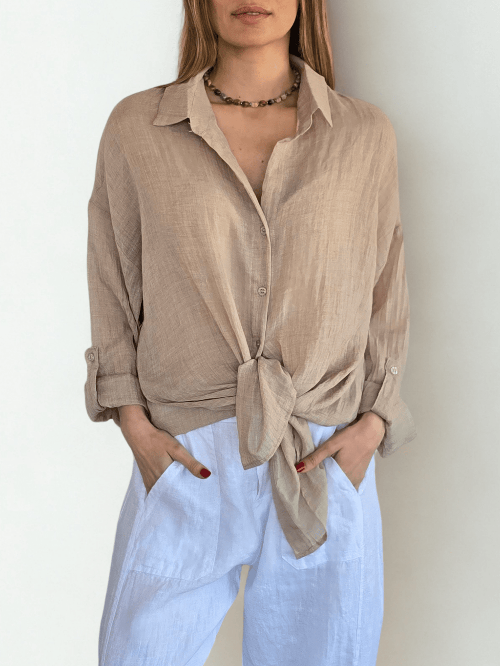 Blusa de Algodón, color Beige