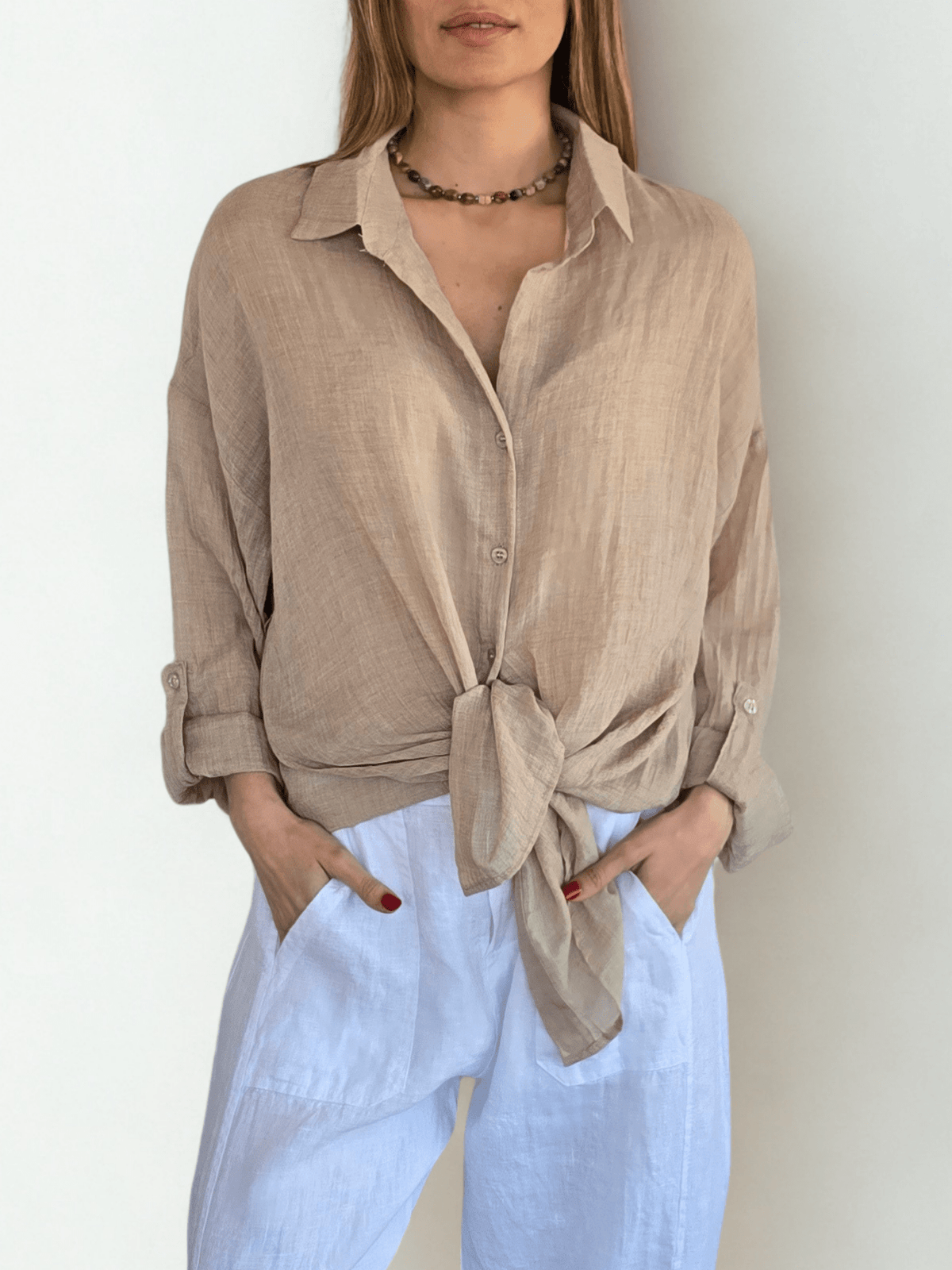 Blusa de Algodón, color Beige