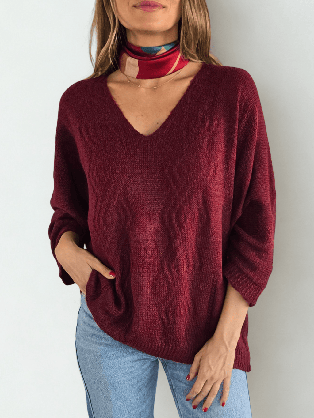 Sweater Italiano Tejido Rombo, color Burdeo