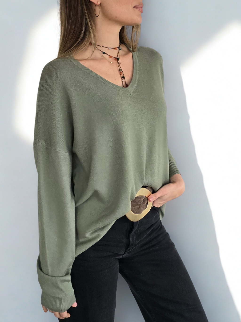 Sweater Escote en V, color Verde