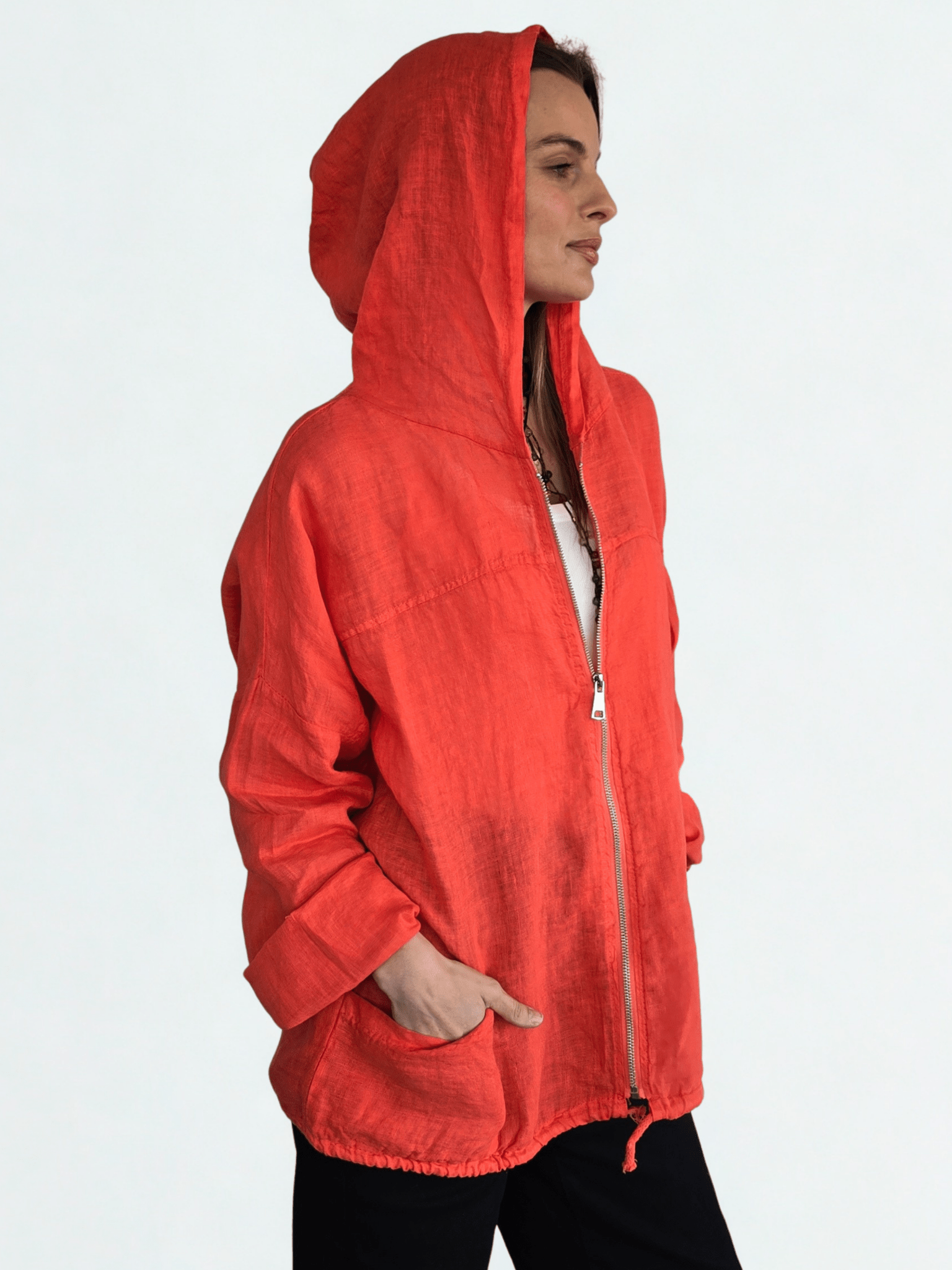 Chaqueta Italiana 100% Lino, color Coral