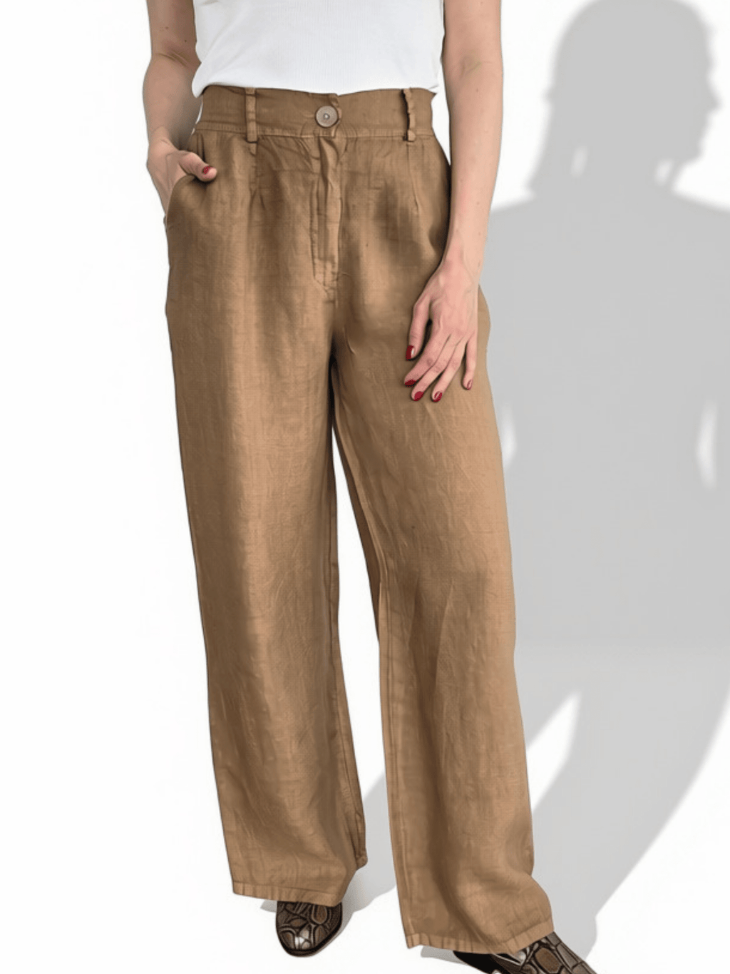 Pantalón 100% Lino Italiano, color Camel