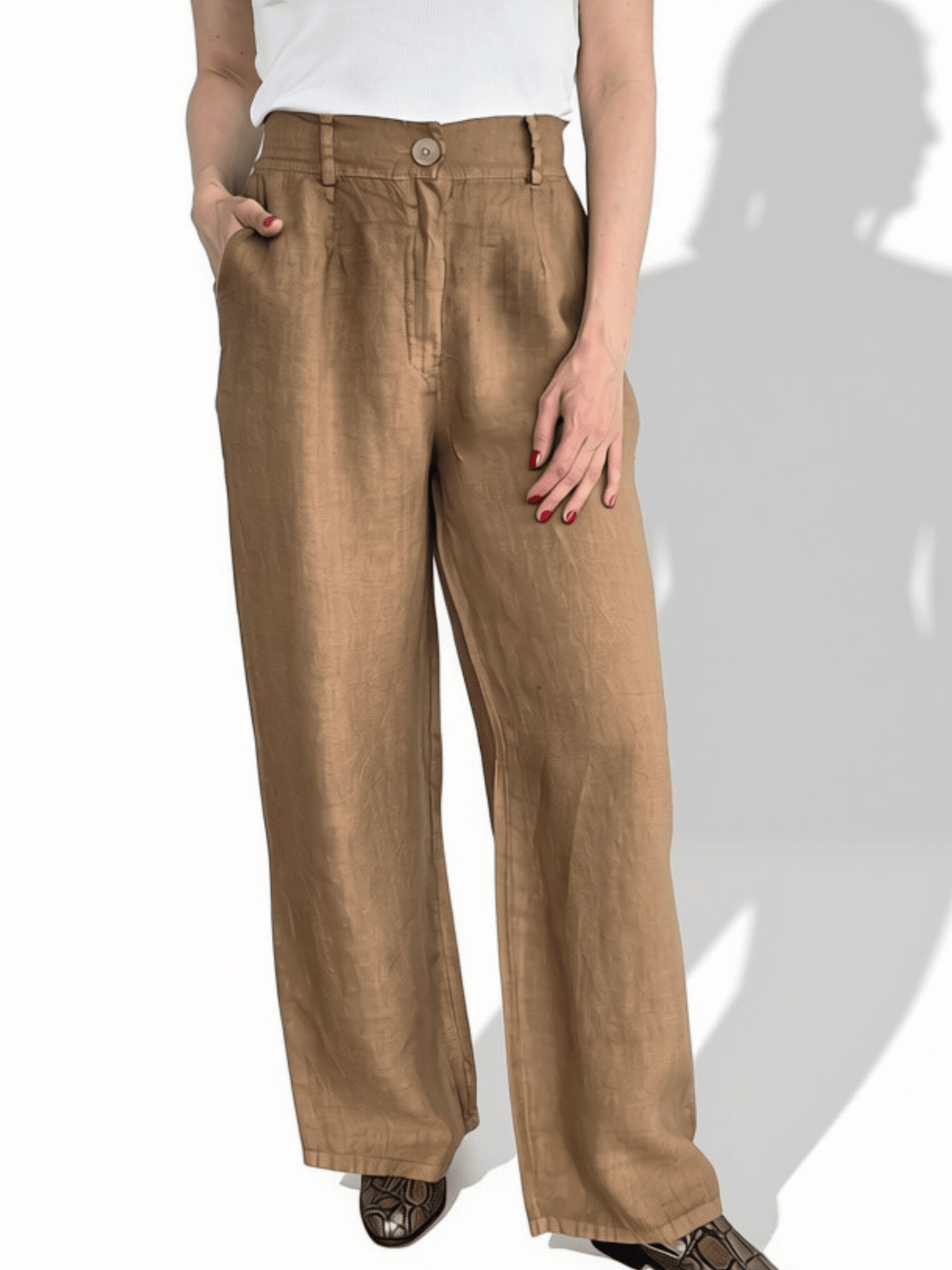 Pantalón 100% Lino Italiano, color Camel