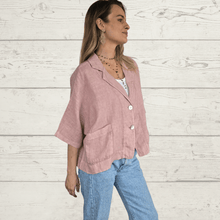 Cargar imagen en el visor de la galería, Chaqueta de Lino Italiano dos botones, color Rosado
