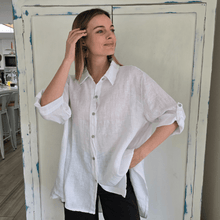 Cargar imagen en el visor de la galería, Blusa Italiana 100% Lino, color Blanco
