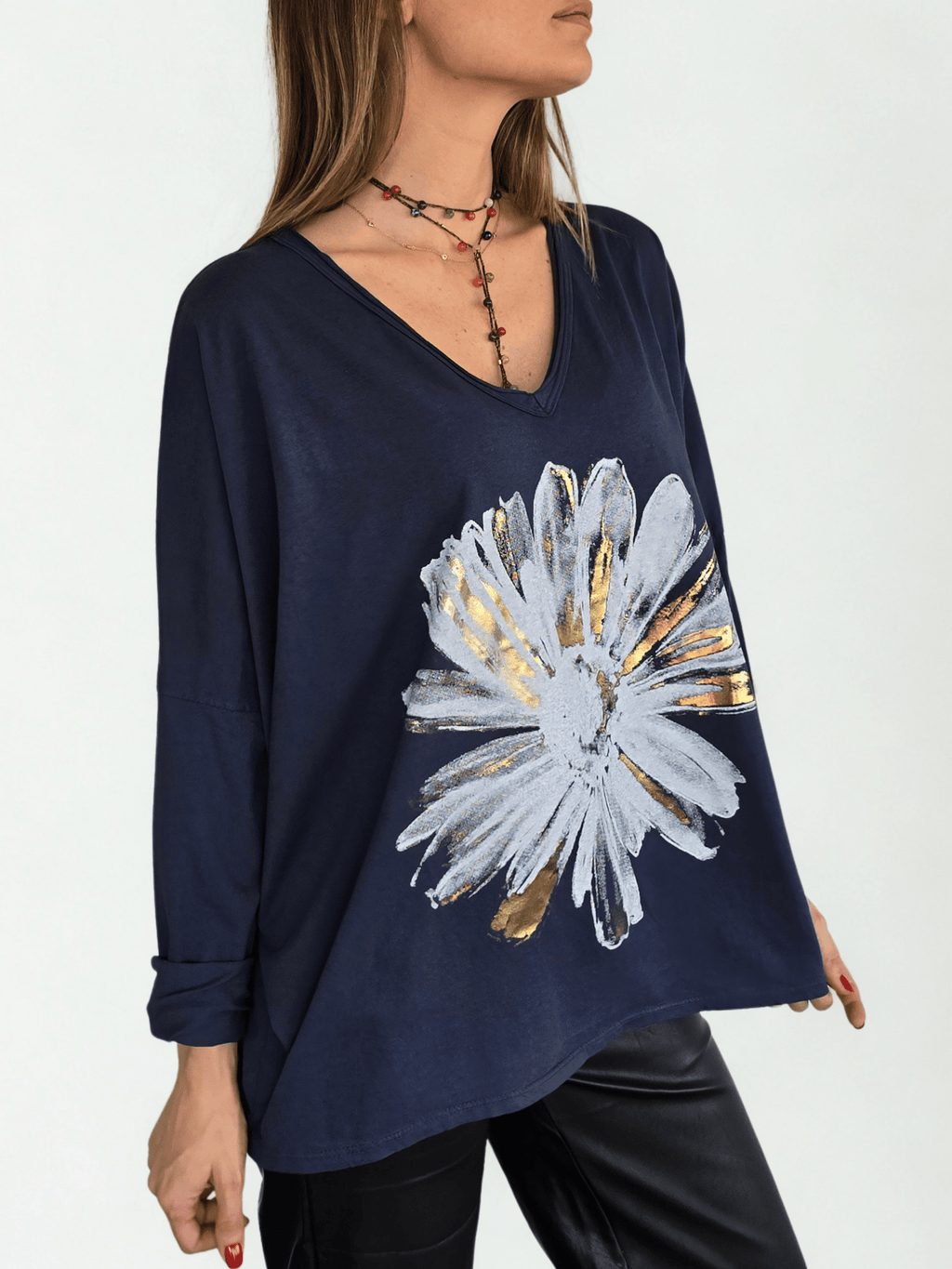 Polera Italiana Estampada, fondo Azul Marino