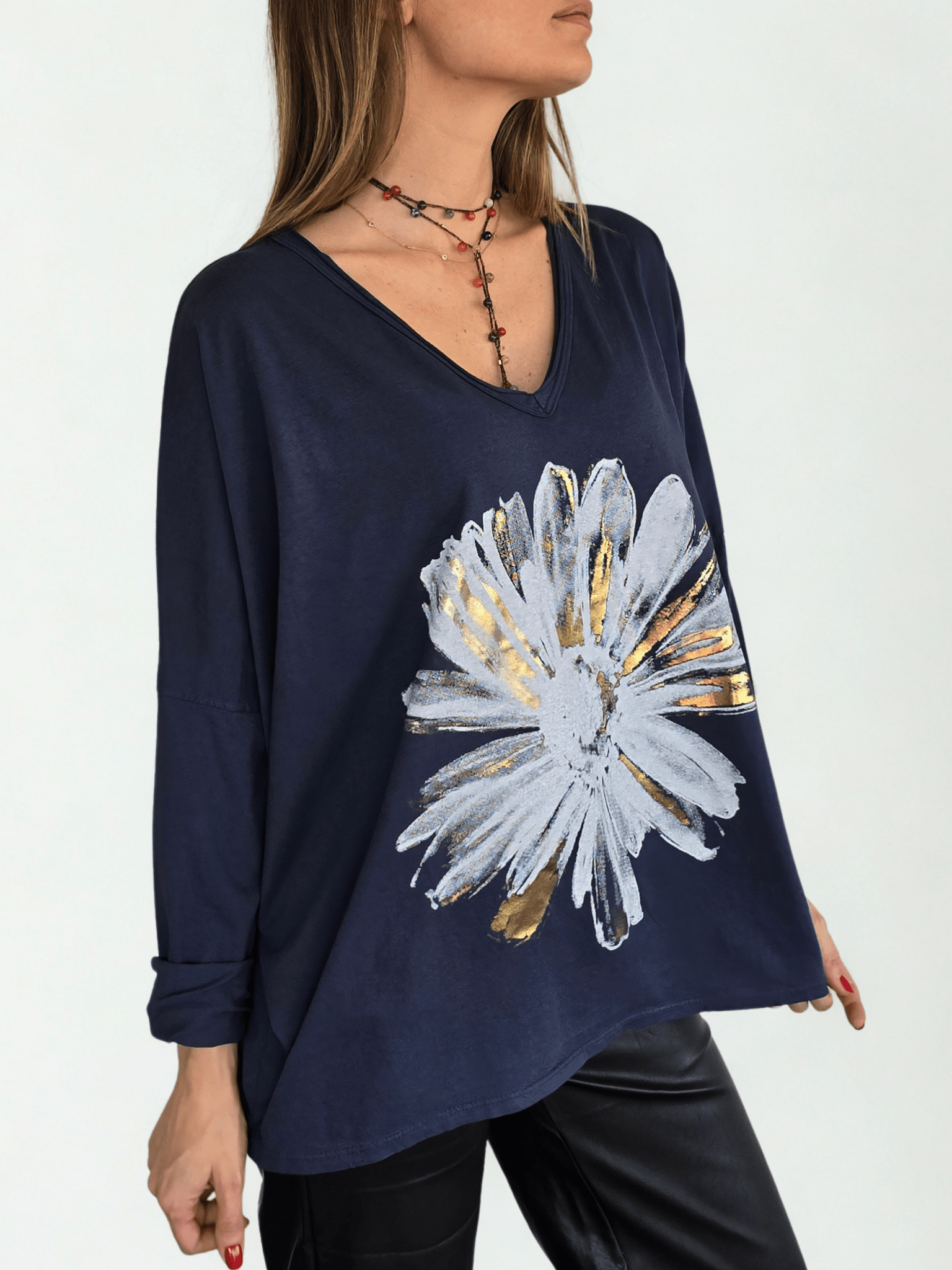 Polera Italiana Estampada, fondo Azul Marino