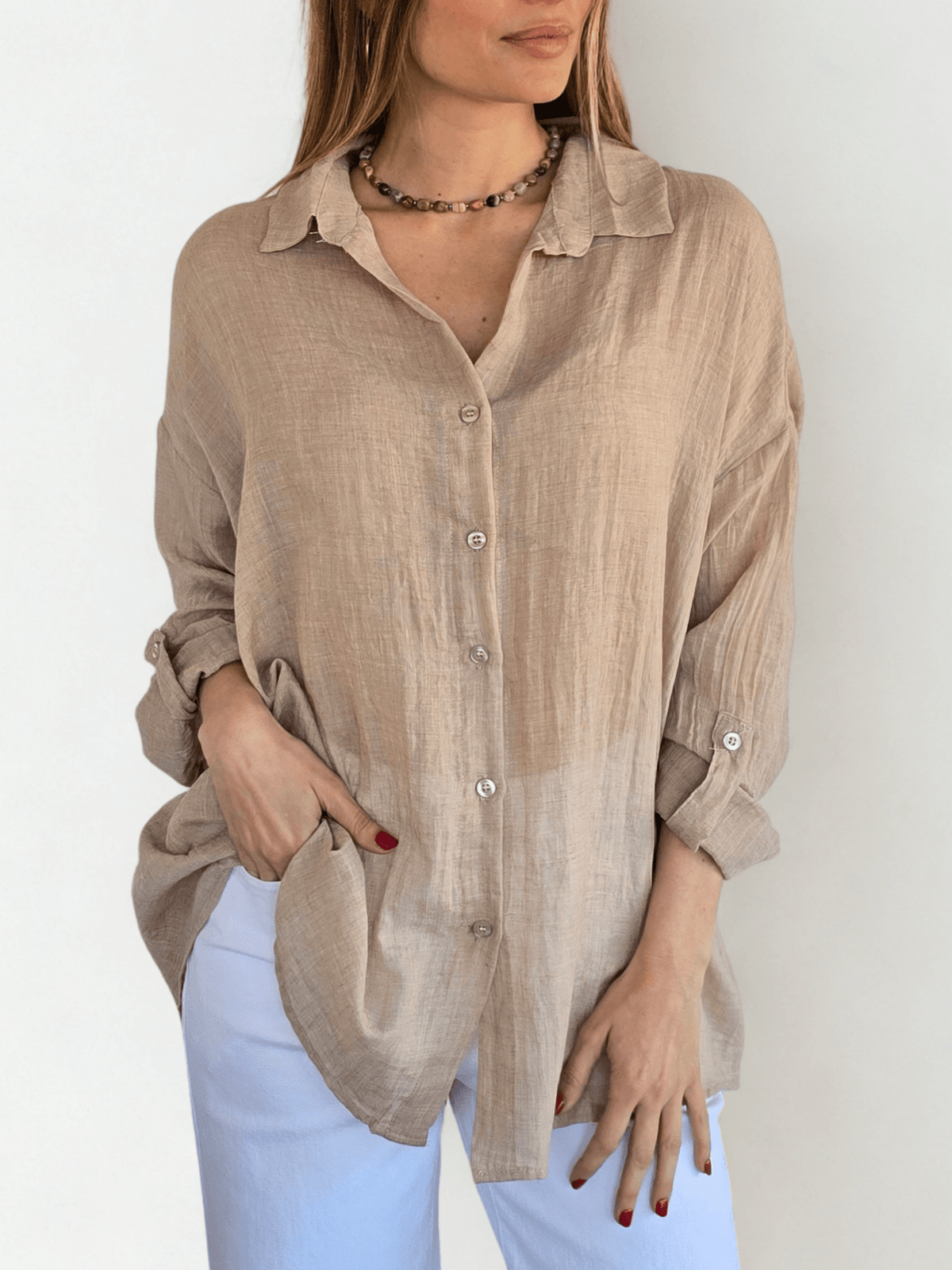 Blusa de Algodón, color Beige