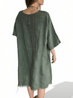 Vestido Italiano 100% Lino dos Botones, color Verde