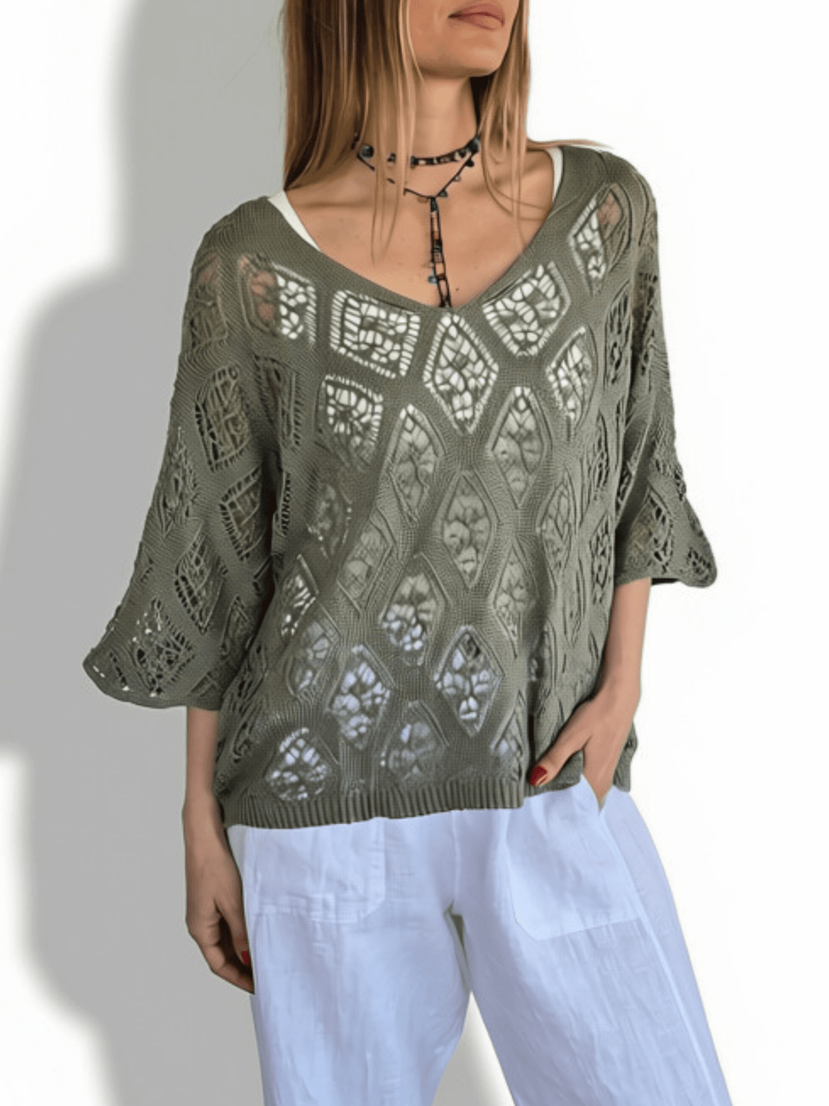 Sweater Italiano Rombos, color Verde