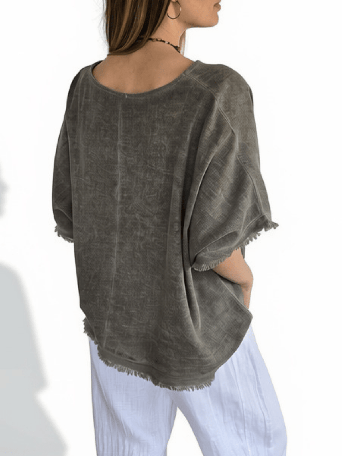 Blusa Italiana Desflecada, color Taupe