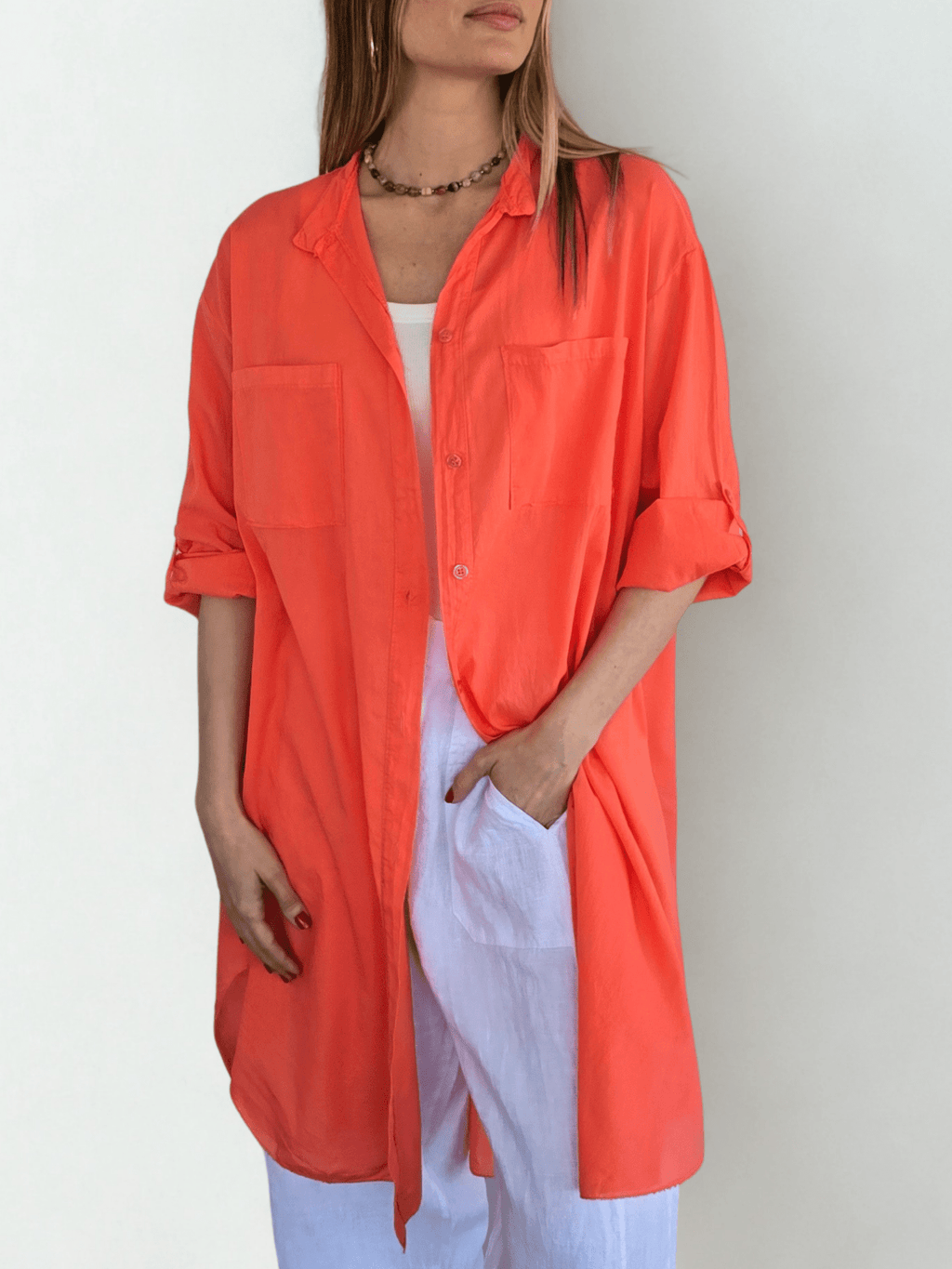 Blusa Italiana Larga, color Coral