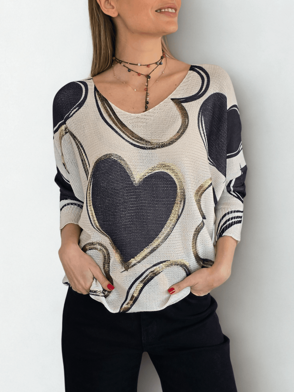 Sweater Italiano Corazón, fondo Beige