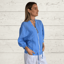 Cargar imagen en el visor de la galería, Chaqueta Bomber 100% Lino Italiano, color Jacinto
