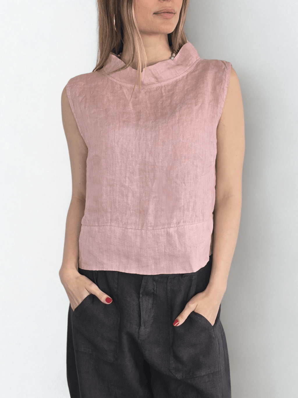 Blusa Italiana 100% Lino, corta, color Rosado